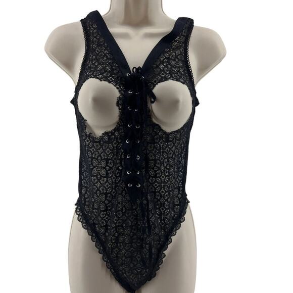 Victoria's Secret Black Body Suit Lace Front Custom Womens Size Medium - Picture 1 of 7